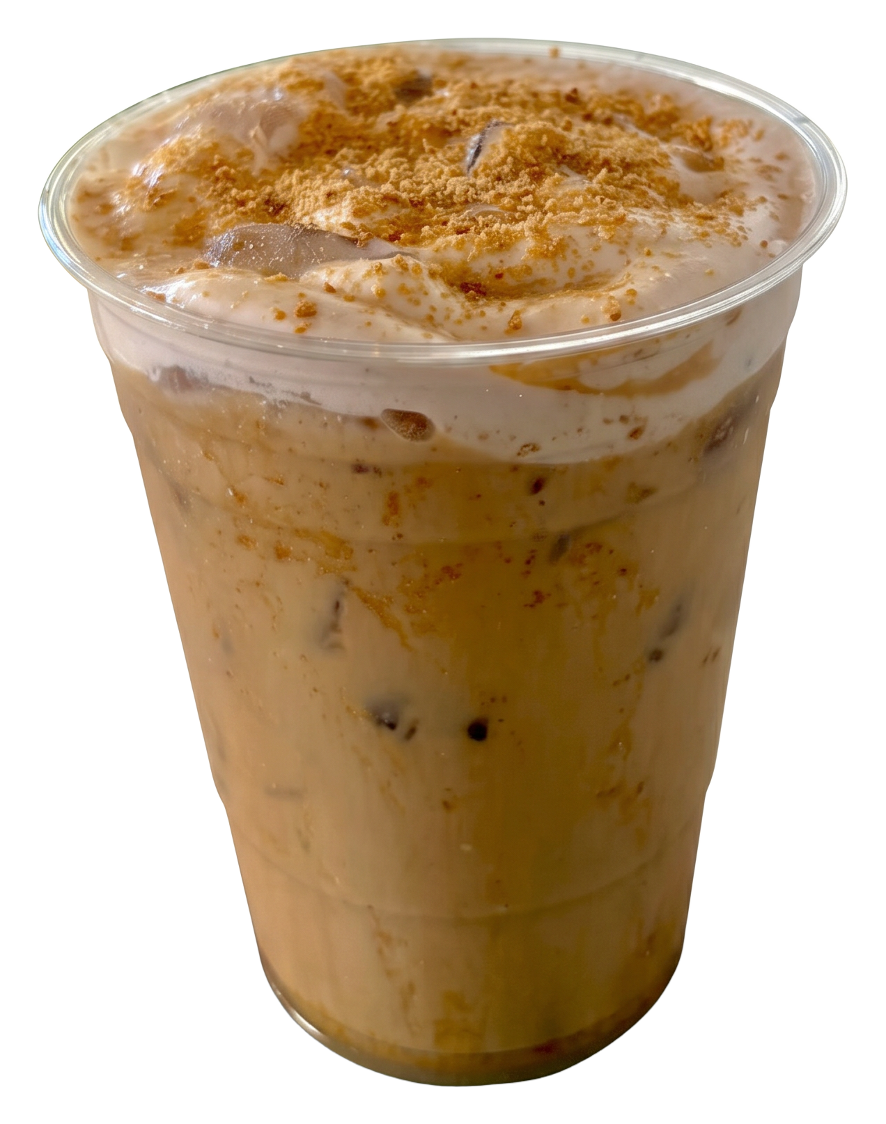 Strawberry Cheesecake Latte with cold foam and graham cracker topping